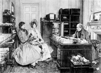 En la oficina del abogado, grabado por James Dobie (n.1849)